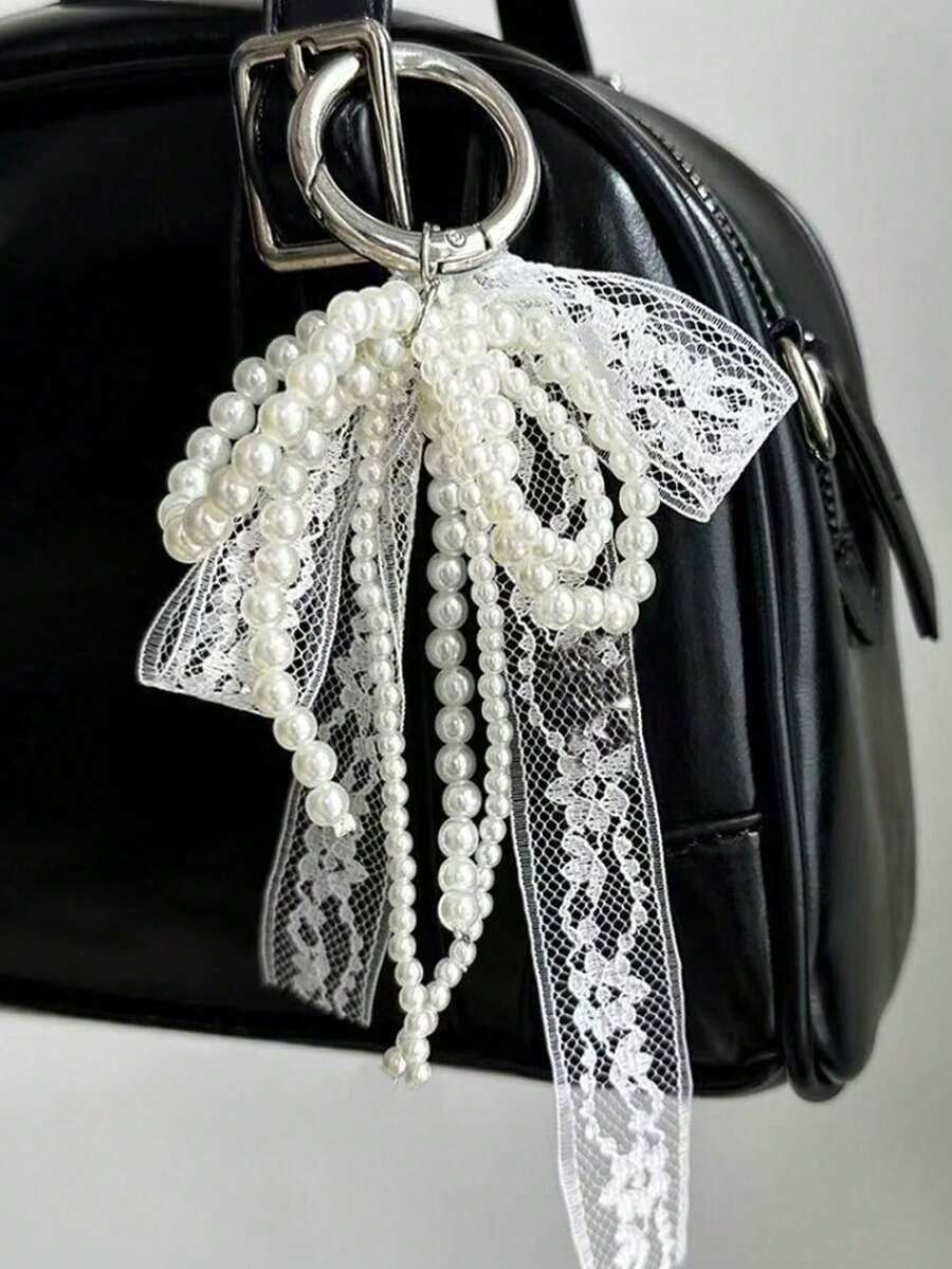 Y2K Cute Minimalist Fashion Beaded Faux Pearl Bow, Bow Ribbon, Multi-Functional DIY Keychain/Bag Charm Set, Suitable For Couples, Women, Girls And Best Friends For Daily Wear. An Ideal Gift For Holidays And Valentine's Day.