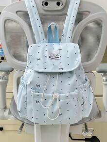 1pc Girls Bowknot Polka Dot Print Nylon Drawstring Closure Fashion Backpack Student School Bag Suitable For All Seasons Daily Use Without Pendant - A - View 10