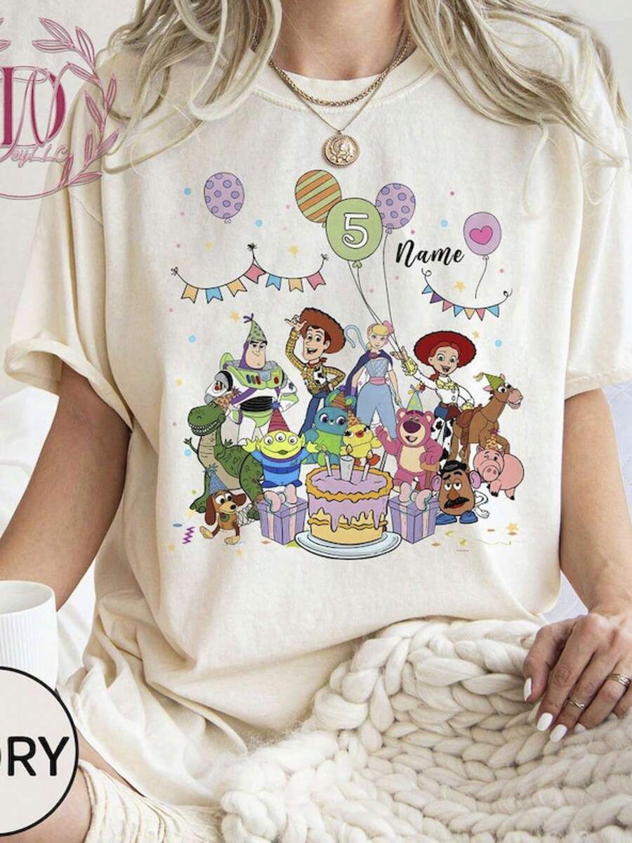 Disney Fashion Prints, Colorful Letters Princess & Fairy Tale Elements Collection T-Shirt Printed T-Shirt, Soft Texture,Holiday Gift. - White - View 1