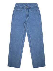 NVFelix Women's Casual Blue Straight-Leg Non-Stretch Loose Fit Jeans, Retro Leisure Style For Summer Daily Wear - Blue - View 7