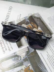 1set/POLASUP Brand/Polarized Men's Glasses/Men's Black Square Frame Exquisite P-Letter Metal Decor Design, Lightweight And Comfortable, Versatile For Business Commute And Daily Wear, Comes With PU Glasses Case - Multicolor - View 5
