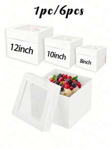 6 piezas/1 pieza Caja de embalaje para pasteles con ventana, Caja de pasteles 3 tamaños: 8 pulgadas/10 pulgadas/12 pulgadas, Adecuada para el Día de San Valentín, fiestas y otras festividades, Caja de embalaje con ventana transparente - multicolor - Ver 1