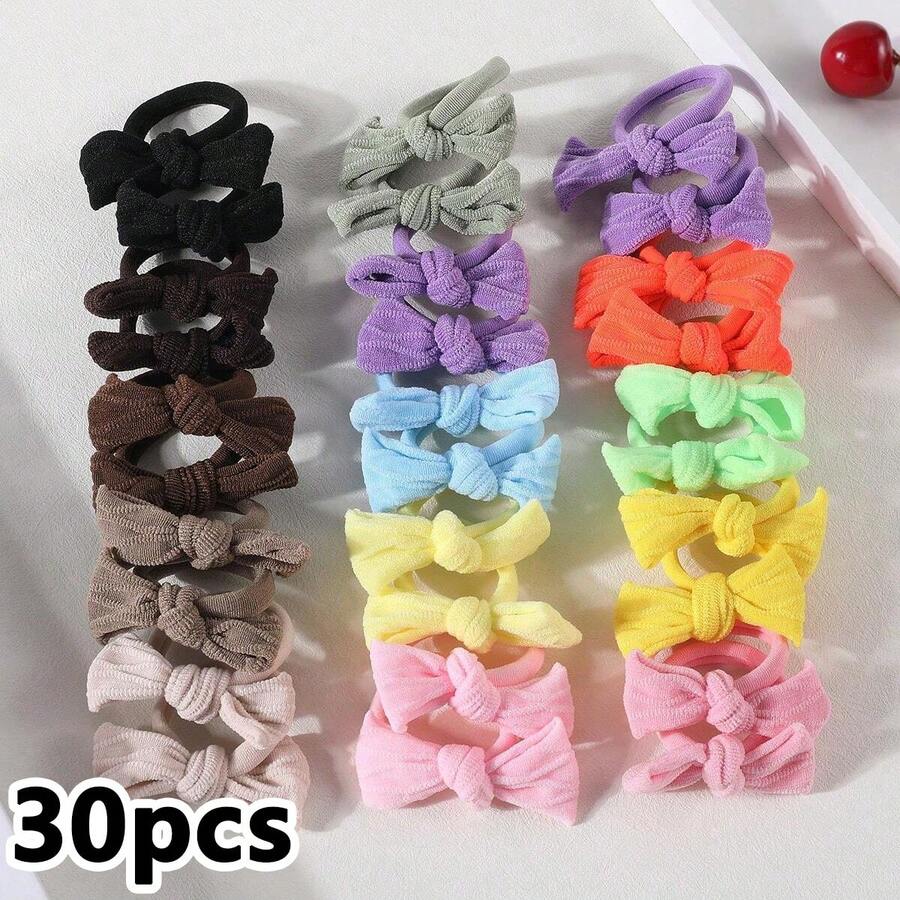 30 Pcs Girls Cute Bow Hair Ties, Colorful Elastic Bowknot Ponytail Holder Hair Accessories Set For Holiday Parties And Daily Use - Multicolor - View 1
