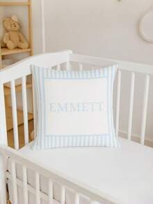 1pc Customizable Name Printed Soft Pillowcase, Personalized Name Striped Background Color Decorative Throw Pillow Cover, Suitable For Christmas, Valentine's Day, Father's Day, Mother's Day, Wedding, Holidays, Couple Room Decor, Custom Pillowcase, Gift For Loved Ones, No Pillow Insert, Durable, Breathable, Lightweight, Washable, Cute, Warm, Soft, Comfortable, Minimalist, Customized, Personalized, Unique, Him, Her, Boyfriend, Girlfriend, Dad, Mom, Family, Friends, Bed, Car, Bedroom, Tea Room, Living Room, Sofa, Fall Decor - Multicolor - View 4