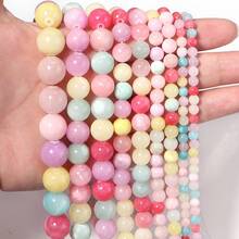 1 Strand Candy Colorful Beige Jade Round Beads (Approx. 30-90pcs) Green Jade Loose Beads For Handmade DIY Bracelet Necklace Jewelry Making - Candy Beads - View 3