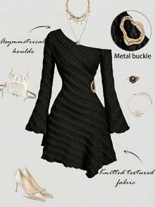 Women Midi Dresses - Black - View 1