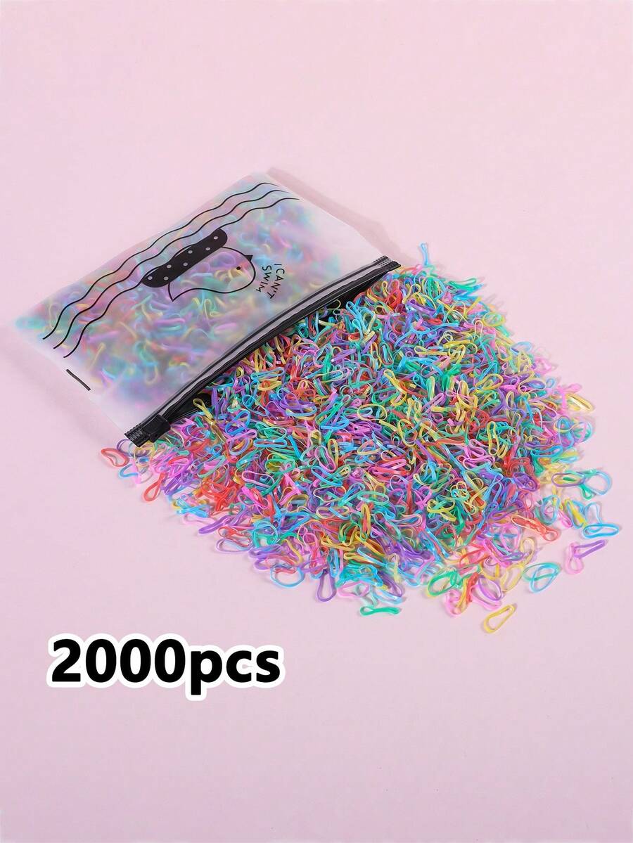 2000 piezas de ligas para el cabello desechables mini y sencillas para niñas/adolescentes - Multicolor - Ver 1