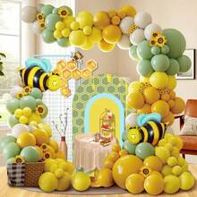 111 Pieces Bee and Sunflower Balloon Garland Arch Set, Mustard Yellow and Grey-Green Latex Balloons, Combined with Little Bee Foil Balloons for Sunflower Bee Theme Weddings, Parties - Otros - Ver 1