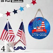 1pc 2D Flat Round Wooden Door Sign USA 250th Anniversary Commemorative Hanging Decor 1776-2026 Independence Day Yard Gate Wooden Hanging Plaque - Multicolor - View 2