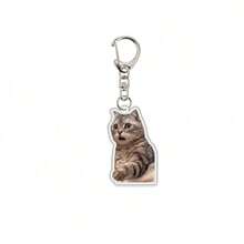 1pc Funny Cat Face Expression Keychain, Meme Style Cat Head Bag Charm - Multicolor - View 7