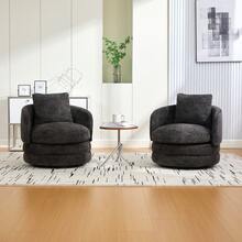 30" Living Room Rotating Decorative Chair(1PC), 360 ° Rotatable Bucket Shaped Sofa Chair, Chenille Armchair,Extra Super Soft Pillows As A Gift,Ergonomic Design,Suitable For Various Scenarios Such As Living Rooms, Bedrooms, Balconies, Etc - 深灰色-可旋轉裝飾椅+抱枕-雪尼爾 - 查看 3