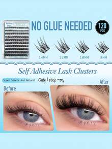 120 Clusters C Curl Fluffy Self-Adhesive Eyelash Clusters, Press-On Pre-Glued Eyelash Clusters, No Glue Needed, No Remover Needed, Easy To Apply, Time-Saving - C - View 2