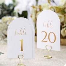 1439-Arch Table Numbers 1-20 + Head Table, 4x6 Inch White Art Paper, Double-Sided, Gold Foil Embossed Details, Elegant Perfect For Wedding Reception, Centerpiece Decoration, Event, Party, No Holders - 120 金箔 - 查看 4