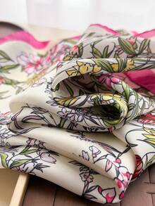 1 pieza Pañuelo vintage con estampado floral de mariposa, chal fino de protección solar, pañuelo para la cabeza de mujer, pañuelo cuadrado de seda sintética, pañuelo para bolso, envoltura para la cabeza, cinta para bolso - Rosa Fucsia - Ver 4