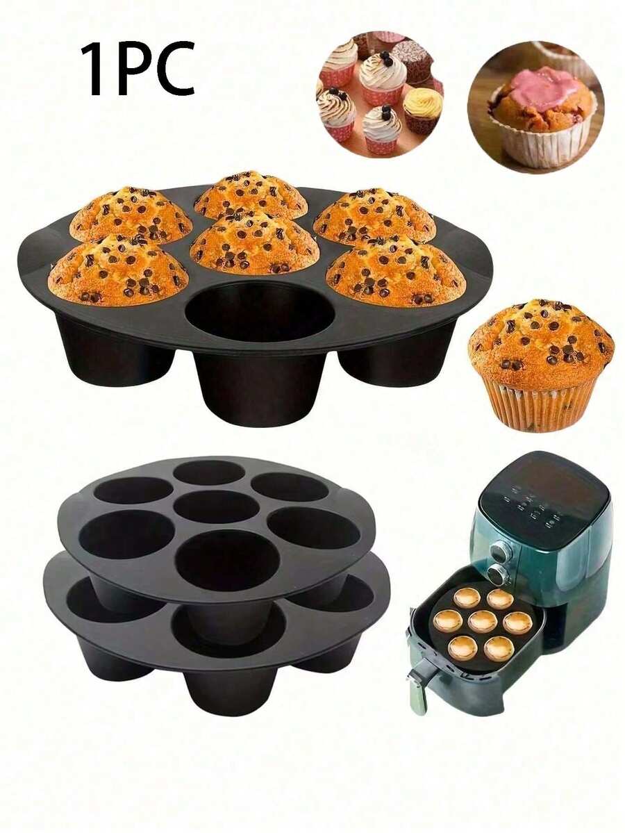 1個矽膠馬芬模具 7孔蛋糕模 氣炸鍋內襯 創意矽膠不沾迷你烘焙盤 耐熱手動烘焙模 適用生日與派對裝飾 可用於手工皂製作與甜點 - 彩色 - 查看 1