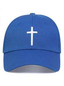 1pc Men's Cross Baseball Cap, Adjustable Sun Protection Casual Hat, Suitable For Spring And Autumn Travel, Beach, Party - Blue - View 3
