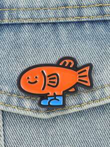 穿鞋子的趣味魚琺瑯別針，可愛卡通胸針，獨特衣物與包包配件，完美禮物選擇 - 橘色 - 查看 4