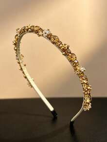 1 Stück Braut-Haarschmuck, luxuriöser Damen-Haarreif mit Diamanten und goldenen Perlen, Organizer für Pony und offenes Haar, Haaraccessoire für Hochsteckfrisuren und geflochtene Dutt-Stylings, geeignet für Lässig, Urlaub, Party und Hochzeit, ganzjährig tragbar - Verschiedenfarbig - Übersicht 4