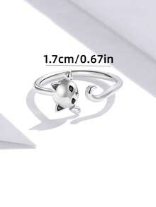 Nhẫn đuôi mèo điều chỉnh được, nhẫn quấn hở mạ bạc hình mèo con dễ thương với mắt đen, trang sức động vật thời trang cho nữ đeo hàng ngày - Bạc - Xem 3