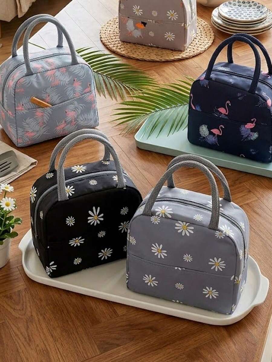 Bolsa Térmica Reutilizável e Portátil com Estampa de Margarida, Revestimento de Folha de Alumínio, Adequada para Escola e Atividades ao Ar Livre - Multicolorido - Visão 1