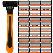 Classic 6-Layer Manual Razor Set, 1/2 Handle With 6/12/18/24/30 Blades , Manual Shave Razors For Daily Face Care 6-Layer Stainless Steel Razor Blades For Men - Replaceable For Smooth Shaves - Multicolor - View 9