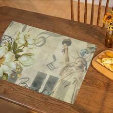 1 pièce/4pcs/6pcs, Décoration d'intérieur, Napperons en lin imprimés avec motif de collage artistique vintage, convenant pour la table à manger, décoration toutes saisons pour le printemps, l'été, l'automne, l'hiver, style moderne lavable, décoration de chambre, napperons, sous-verres, napperons de table de cuisine, décoration de fête intérieure et extérieure, décoration d'intérieur, cadeau idéal - Multicolore - Voir 4