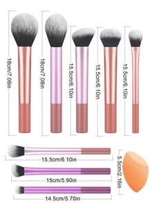ronshadow 8pcs Pink Purple Orange Multicolor Long Handle Makeup Brush Set Including Powder Brush, Blush Brush, Foundation Brush, Eyeshadow Brush, Detail Brush + Makeup Sponge, Complete Soft Bristle Makeup Tool Set For Beginners - Multicolor - View 2