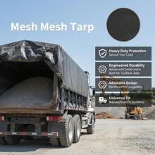 [Free Shipping] Heavy Duty Mesh Tarp 7' X 22' For Dump Truck, Trailer, Truck Bed, PVC Coated Fabric 18oz Double Pocket Brass Grommets Reinforced Double Needle Stitch Webbing Black Finish-XY412928 - Default0 - View 4