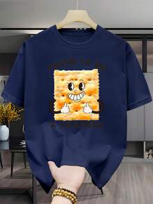 % algodón, camiseta casual de manga corta y cuello redondo para hombre Proud to be a Cookie Man, top versátil, camiseta ligeramente elástica con estampado en el cuello redondo, reg - Azul marino - Ver 1