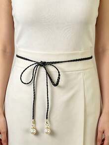 Braided Thin Waist Belt With Pearl Pendant, Women's Waist Rope, Twisted Rope Bow Knot, Versatile For All Seasons, Simple Fashionable Fresh Style, Waist-Cinched Slimming, Suitable For Medium-Sized Women - Multicolor - View 6