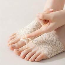 1 Pair Lace Half Socks/Wear-Resistant Front Foot Pads, Comfortable Breathable Anti-Slip Ultra-Transparent Half Socks - A - View 2