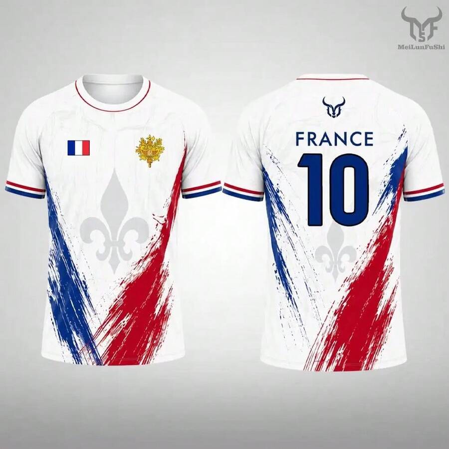 New France Flag Printed T-Shirt Men Breathable And Quick-Drying Soccer Jersey Unisex Casual Sports Training Short-Sleeved Top - TEkfb50026FM - 查看 1