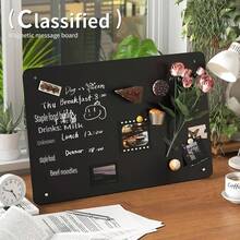 1 Set High-Quality Desktop Magnetic Whiteboard (Includes 4 Magnetic Push Pins And Sturdy Metal Frame) Modern Polished Black Frame, Can Be Used As Memo And Display Board, Suitable For Magnets, Photos, Souvenirs, Travel And RV Stickers, Also Suitable For Office, Home, Kitchen, Hotel Reception, Coffee Shop, Milk Tea Shop And Other Places - Multicolor - View 4