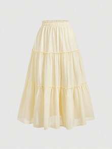 Falda larga bohemia con volantes, cintura de bolsa de papel, dobladillo con volantes - Amarillo - Ver 1
