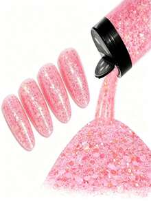 Holographic Chunky Nail Glitter, 120ML Chunky And Fine Mixed Craft Glitter, Bulk Laser Sequin Glitter For Nail Art,Epoxy Resin Tumbler Jewelry Making Glitter - Baby Pink - View 1