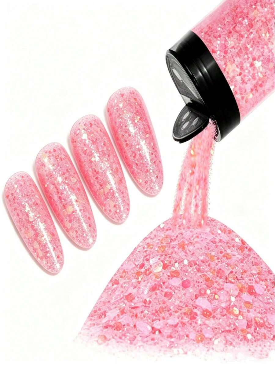 Holographic Chunky Nail Glitter, 120ML Chunky And Fine Mixed Craft Glitter, Bulk Laser Sequin Glitter For Nail Art,Epoxy Resin Tumbler Jewelry Making Glitter - Baby Pink - View 1