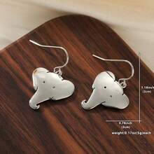 1 Pair Cute Elephant Head Dangle Earrings, Silver Minimalist Animal Swing Earrings, Suitable For Women - Silver - View 5