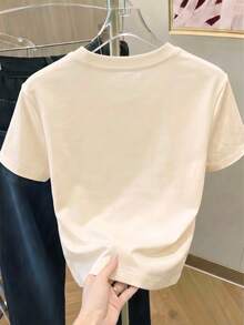 Women's Short-Sleeved Printed T-Shirt, Spring Clothing, Holiday Outfit, Black For Summer, Beach Look, Vacation, Country Style, Women's Office Outfit. - 杏色 - 查看 2