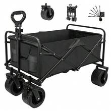 Collapsible Foldable Wagon With Big Wheels For Sand, Utility Grocery Wagon With Side Pocket And Brakes For Camping, Sports, Outdoor Activities - Black - View 1
