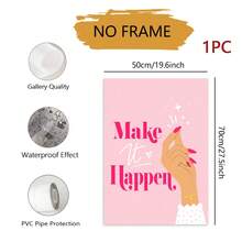 1件裝「Make It Happen」粉色勵志語錄帆布壁畫，唯美女性風牆面裝飾，適合臥室、客廳與居家辦公室的激勵語錄海報，無框居家美學牆飾 - 彩色 - 查看 8
