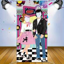 1pc Flat Backdrop Banner, Retro 1950s Pattern. Ideal For Party Decor, Restaurant Background, Photography Props, Photo Backdrop And Table Decoration. - A - View 7