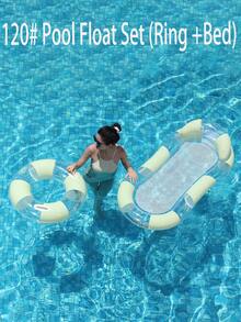 Cute Macaron Color Pool Float Set, Glitter Sequin Inflatable Swim Ring + Mesh Water Hammock Lounge Chair, Essential For Adult Summer Vacation - Multicolor - View 14