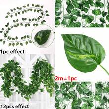 100/2m Artificial Green Ivy Vine Garland, Faux Leaf Plant Vine Hanging Climbing Garland, Suitable For Garden, Wedding, Party, Wall Decoration - Green - View 17