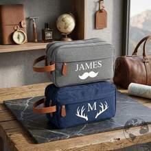 Personalized Canvas Toiletry Bag, Groomsman Gift, Travel Accessory, Letter Embroidered Makeup Bag - Multicolor - View 2