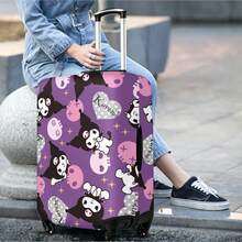 Miniso Cool Kuromi Skull & Heart Print Suitcase Cover, Stretchy Protective Luggage Skin, Gothic Anti-Dust Travel Protector - Color - View 2