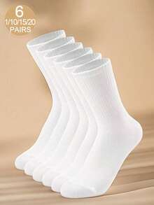 1/6/10/15/20 paires de chaussettes mi-mollet blanches unies respirantes et polyvalentes pour hommes - Blanc - Voir 1