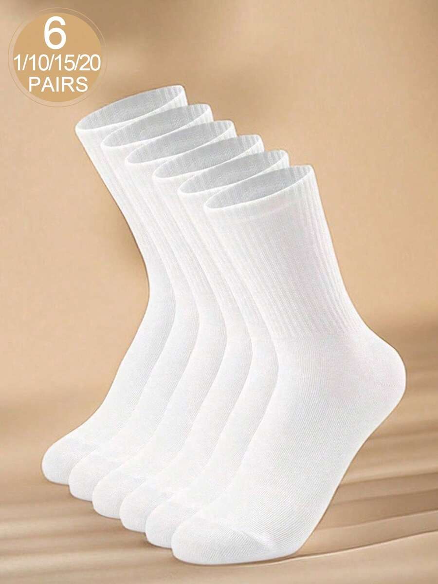 1/6/10/15/20 paires de chaussettes mi-mollet blanches unies respirantes et polyvalentes pour hommes - Blanc - Voir 1