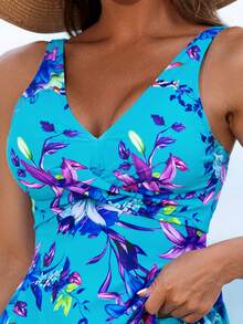 New 2026 Model: Women's Tankini Set, New Style Tropical Print Skirt, Sexy Fashion Cross Strap Tankini Swimsuit - Rainbow Of Shades - View 3