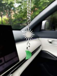 日月車用吊飾，創意車內後視鏡裝飾吊墜，人造石月亮吊墜，完美節日禮物 - 太陽月亮 - 查看 6