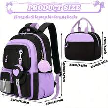 2pcs Heart-Shaped Backpack Set With Matching Handbag, Large Capacity Teen Backpack With Pom Pom Charm, Multi-Compartment Design, For Daily Use, Office, Short Trips - Sets - View 4